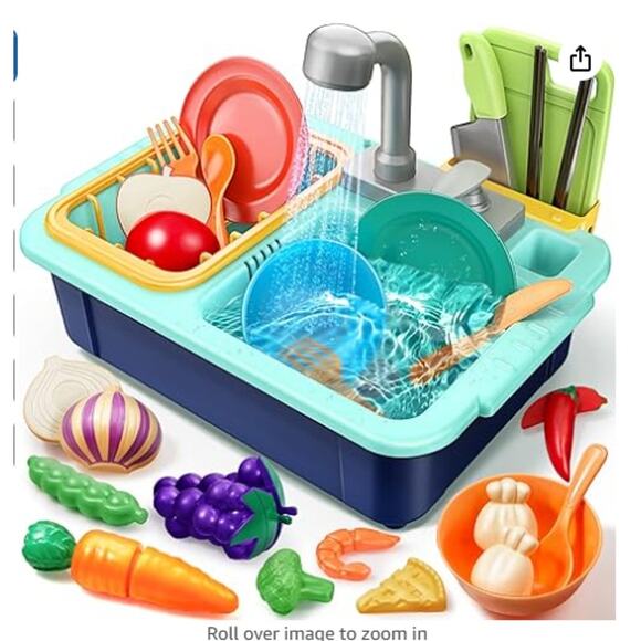 Play Sink with Running Water, Cutting Food&Play Dishes GREEN - Picture 1 of 7